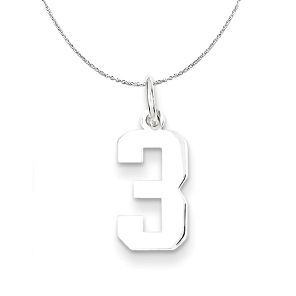 Sterling Silver, Athletic Collection, Small Polished Number 3 Necklace, Item N15290 by The Black Bow Jewelry Co.
