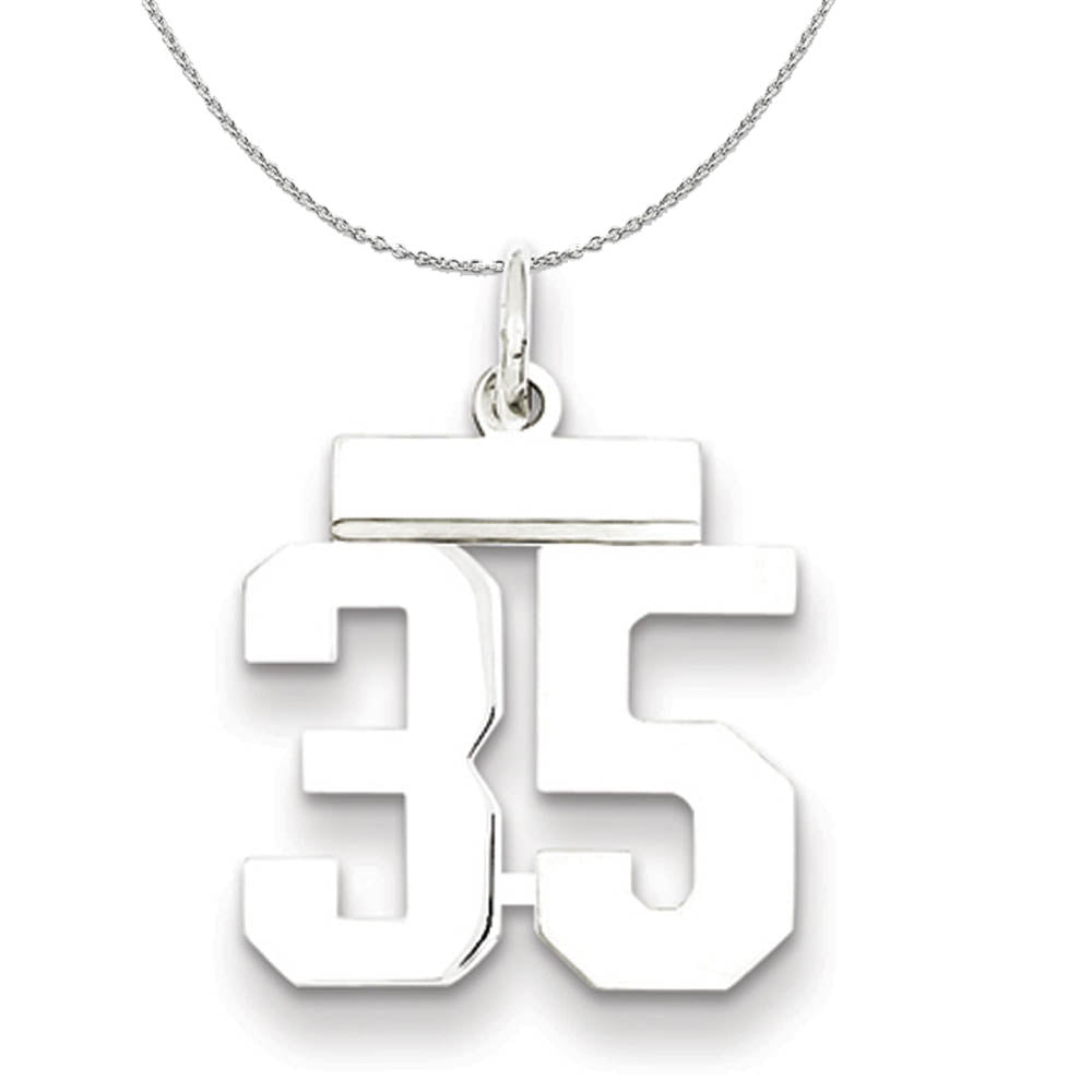 Silver, Athletic Collection, Small Polished Number 35 Necklace, Item N15296 by The Black Bow Jewelry Co.