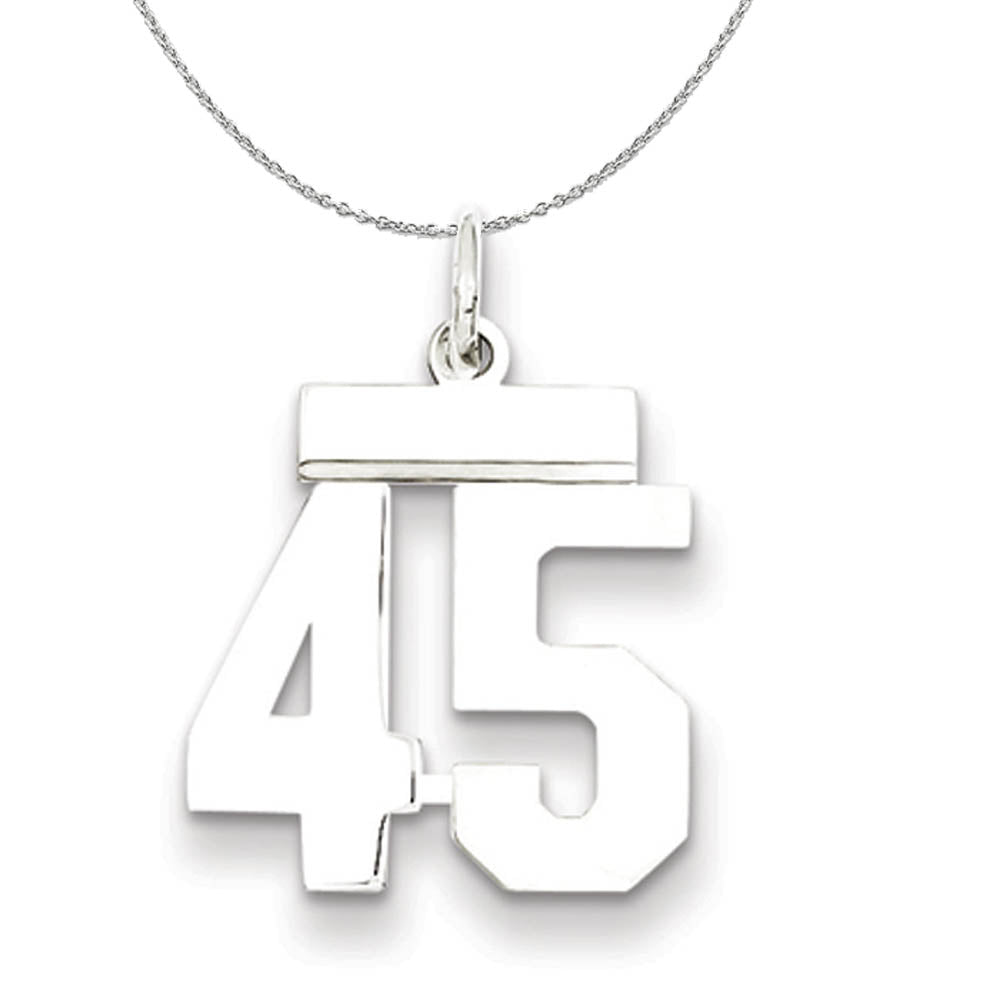 Silver, Athletic Collection, Small Polished Number 45 Necklace, Item N15307 by The Black Bow Jewelry Co.