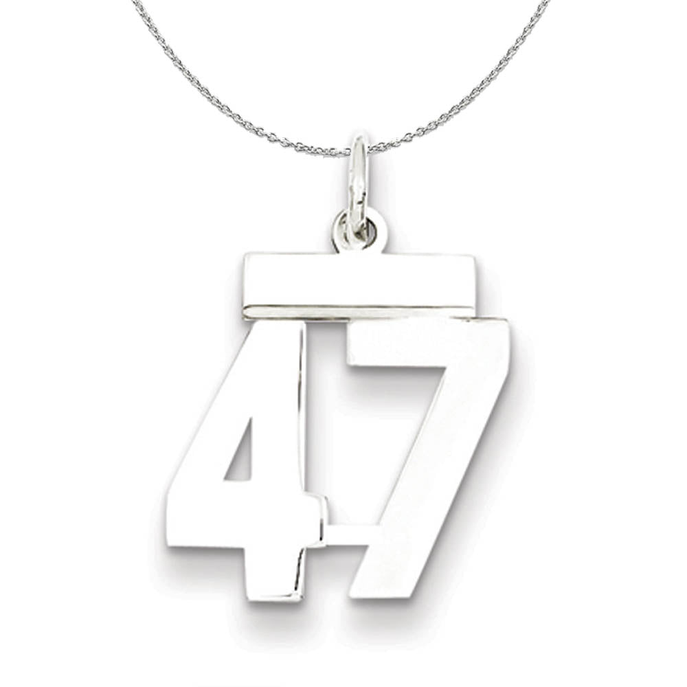 Silver, Athletic Collection, Small Polished Number 47 Necklace, Item N15309 by The Black Bow Jewelry Co.