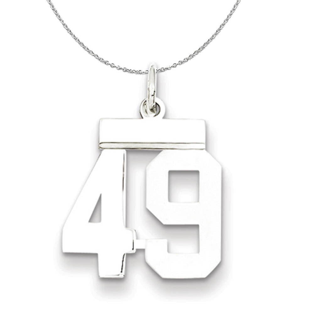Silver, Athletic Collection, Small Polished Number 49 Necklace, Item N15311 by The Black Bow Jewelry Co.