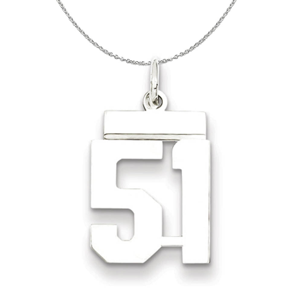 Silver, Athletic Collection, Small Polished Number 51 Necklace, Item N15314 by The Black Bow Jewelry Co.