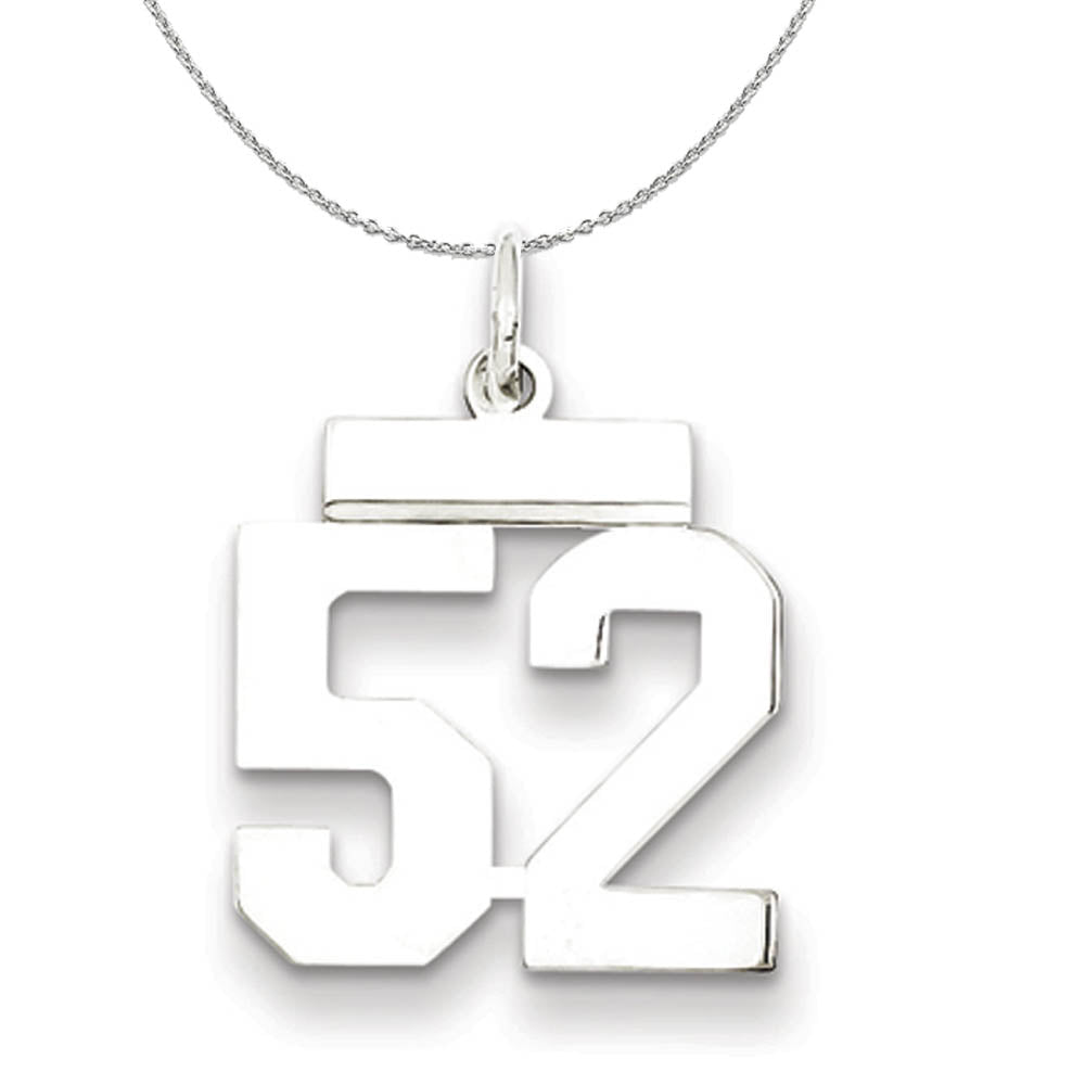 Silver, Athletic Collection, Small Polished Number 52 Necklace, Item N15315 by The Black Bow Jewelry Co.