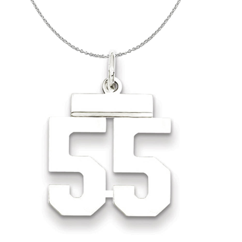 Silver, Athletic Collection, Small Polished Number 55 Necklace, Item N15318 by The Black Bow Jewelry Co.