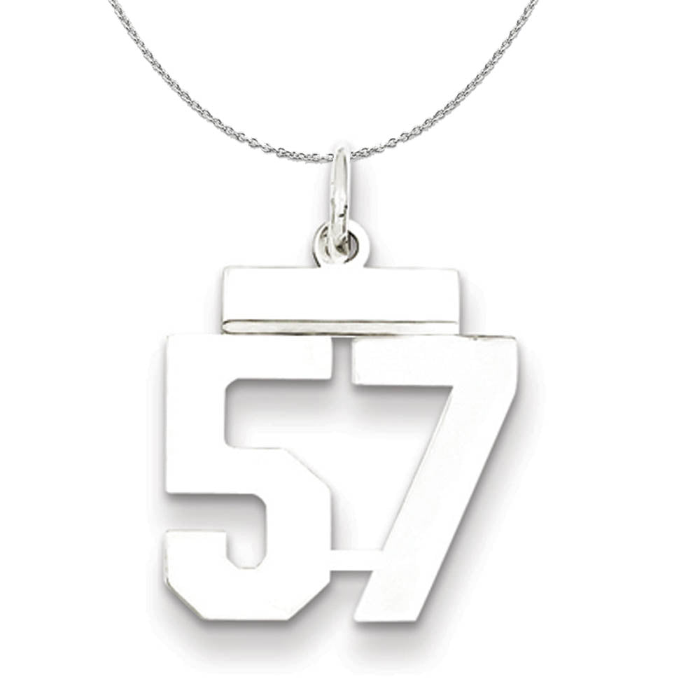 Silver, Athletic Collection, Small Polished Number 57 Necklace, Item N15320 by The Black Bow Jewelry Co.