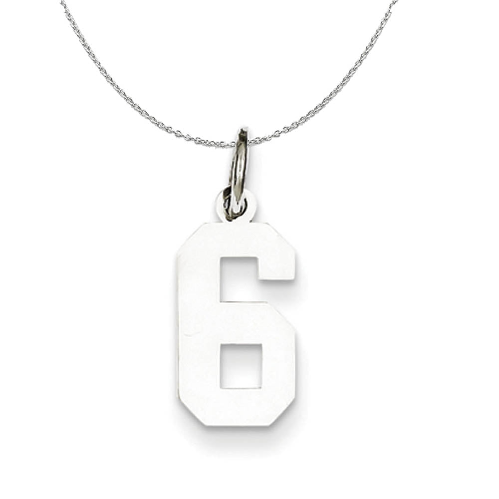 Sterling Silver, Athletic Collection, Small Polished Number 6 Necklace, Item N15323 by The Black Bow Jewelry Co.