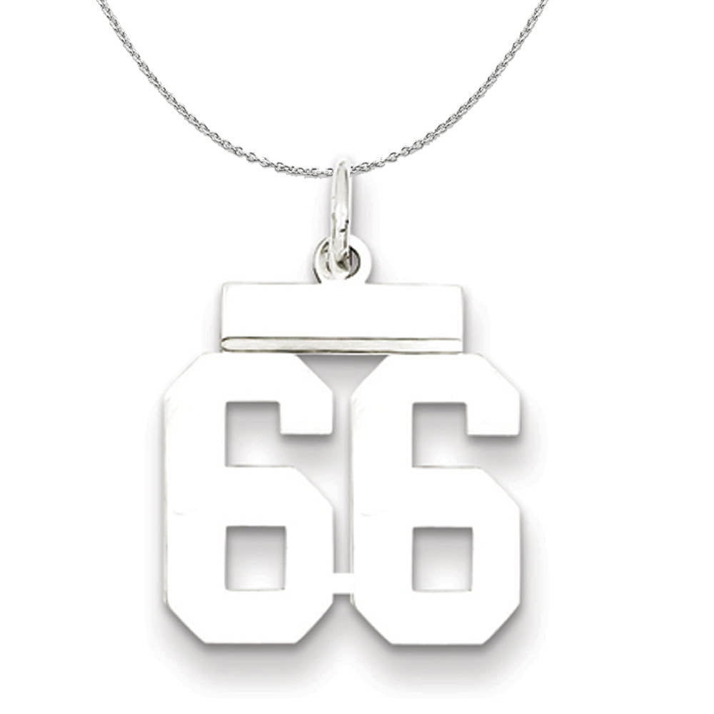 Silver, Athletic Collection, Small Polished Number 66 Necklace, Item N15330 by The Black Bow Jewelry Co.