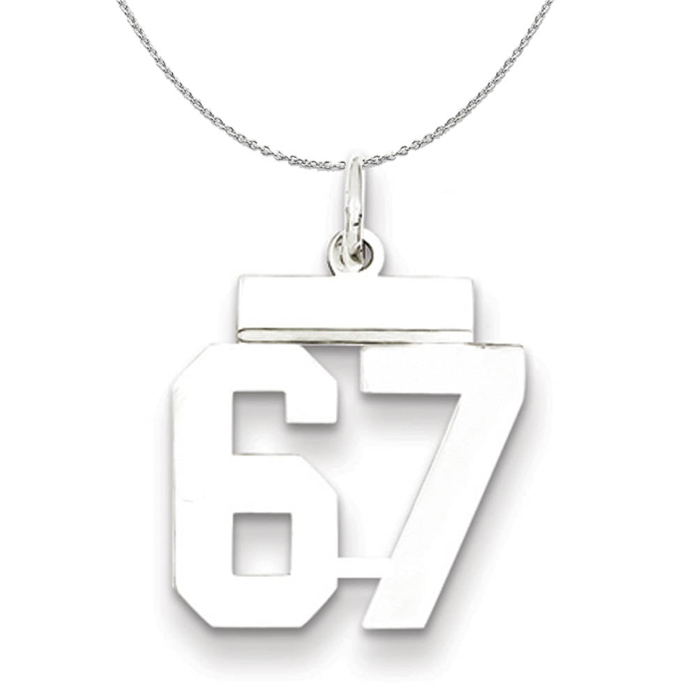 Silver, Athletic Collection, Small Polished Number 67 Necklace, Item N15331 by The Black Bow Jewelry Co.