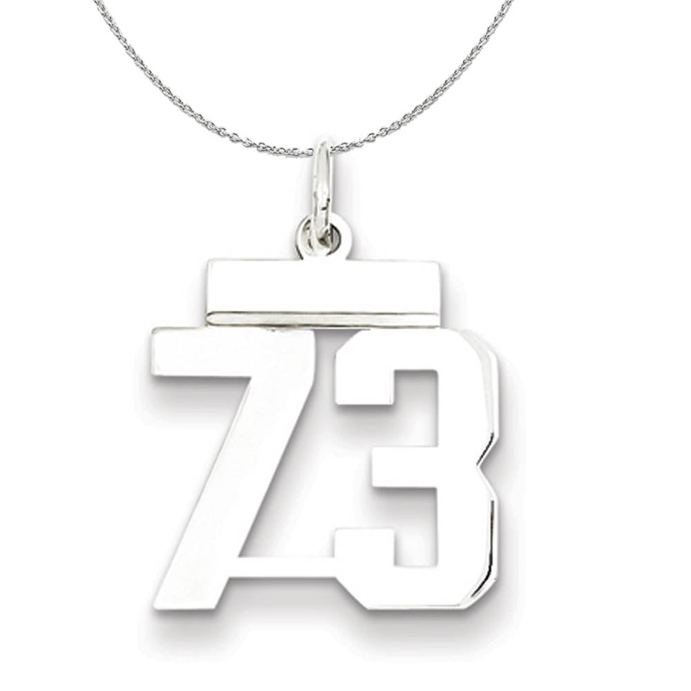 Silver, Athletic Collection, Small Polished Number 73 Necklace, Item N15338 by The Black Bow Jewelry Co.
