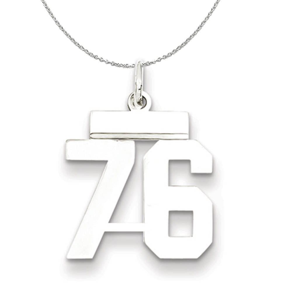 Silver, Athletic Collection, Small Polished Number 76 Necklace, Item N15341 by The Black Bow Jewelry Co.