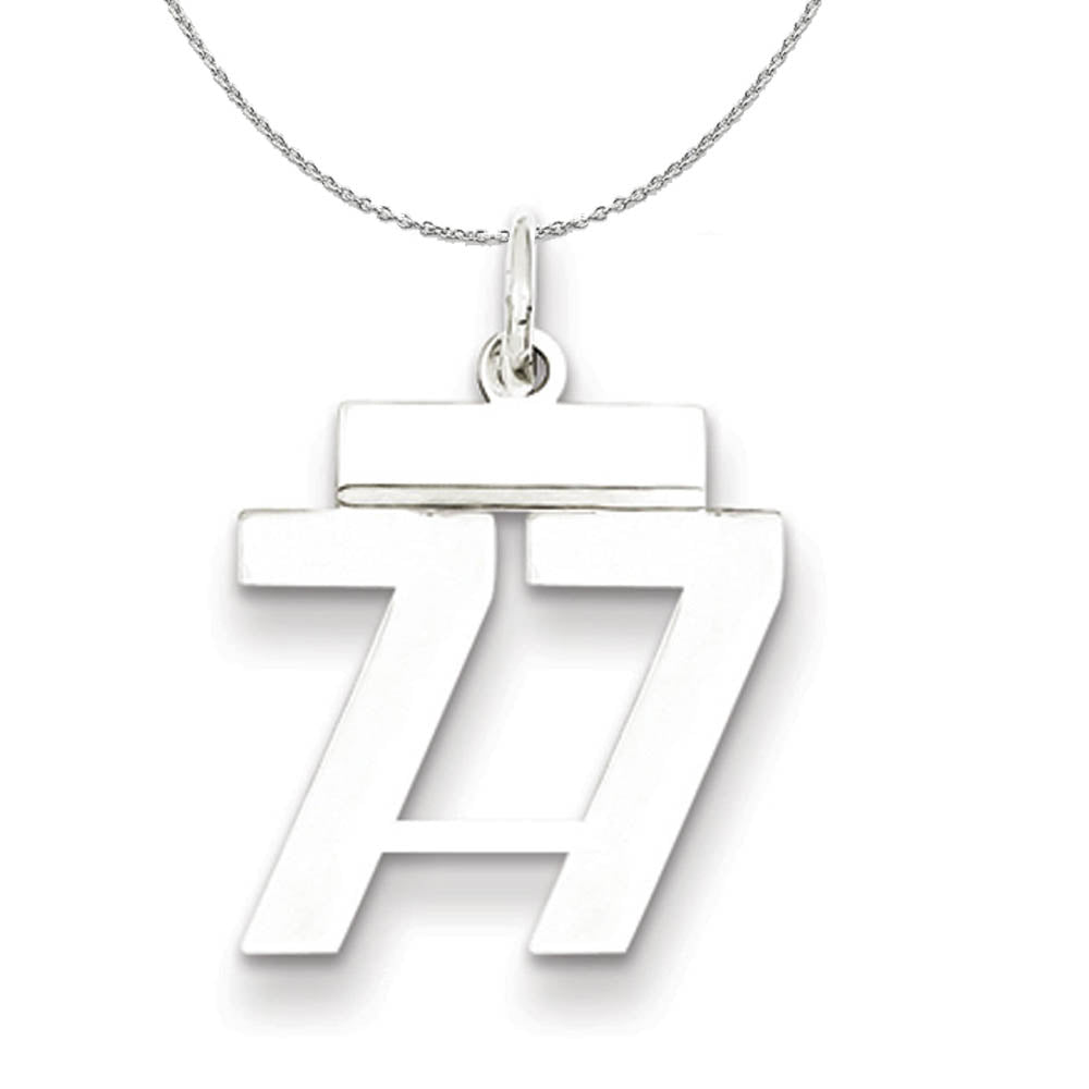 Silver, Athletic Collection, Small Polished Number 77 Necklace, Item N15342 by The Black Bow Jewelry Co.
