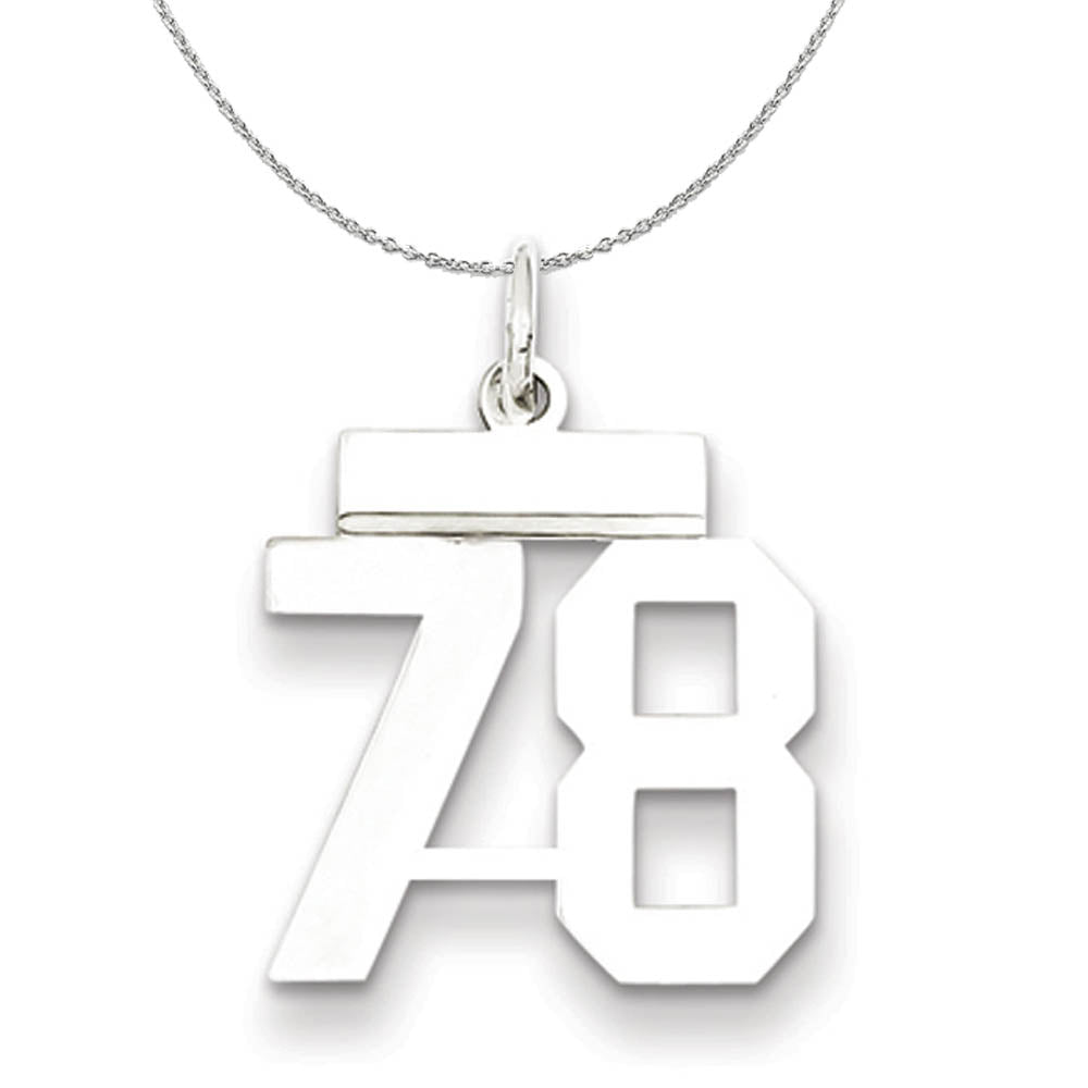Silver, Athletic Collection, Small Polished Number 78 Necklace, Item N15343 by The Black Bow Jewelry Co.