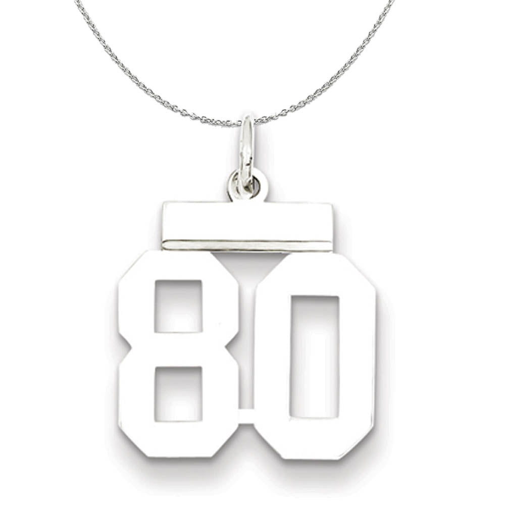 Silver, Athletic Collection, Small Polished Number 80 Necklace, Item N15346 by The Black Bow Jewelry Co.
