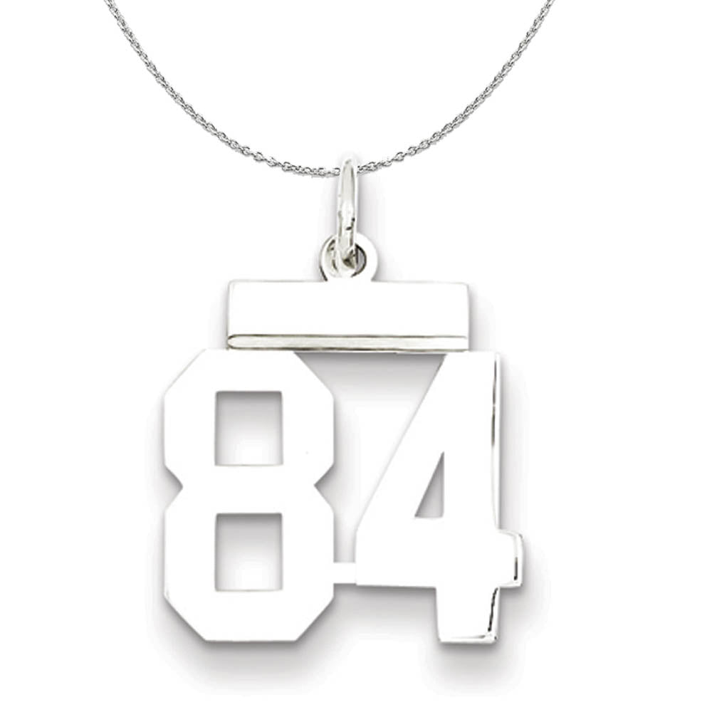 Silver, Athletic Collection, Small Polished Number 84 Necklace, Item N15350 by The Black Bow Jewelry Co.