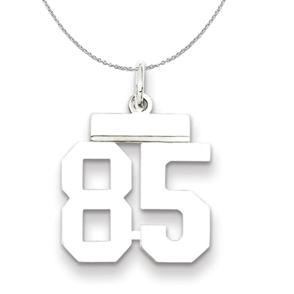 Silver, Athletic Collection, Small Polished Number 85 Necklace, Item N15351 by The Black Bow Jewelry Co.