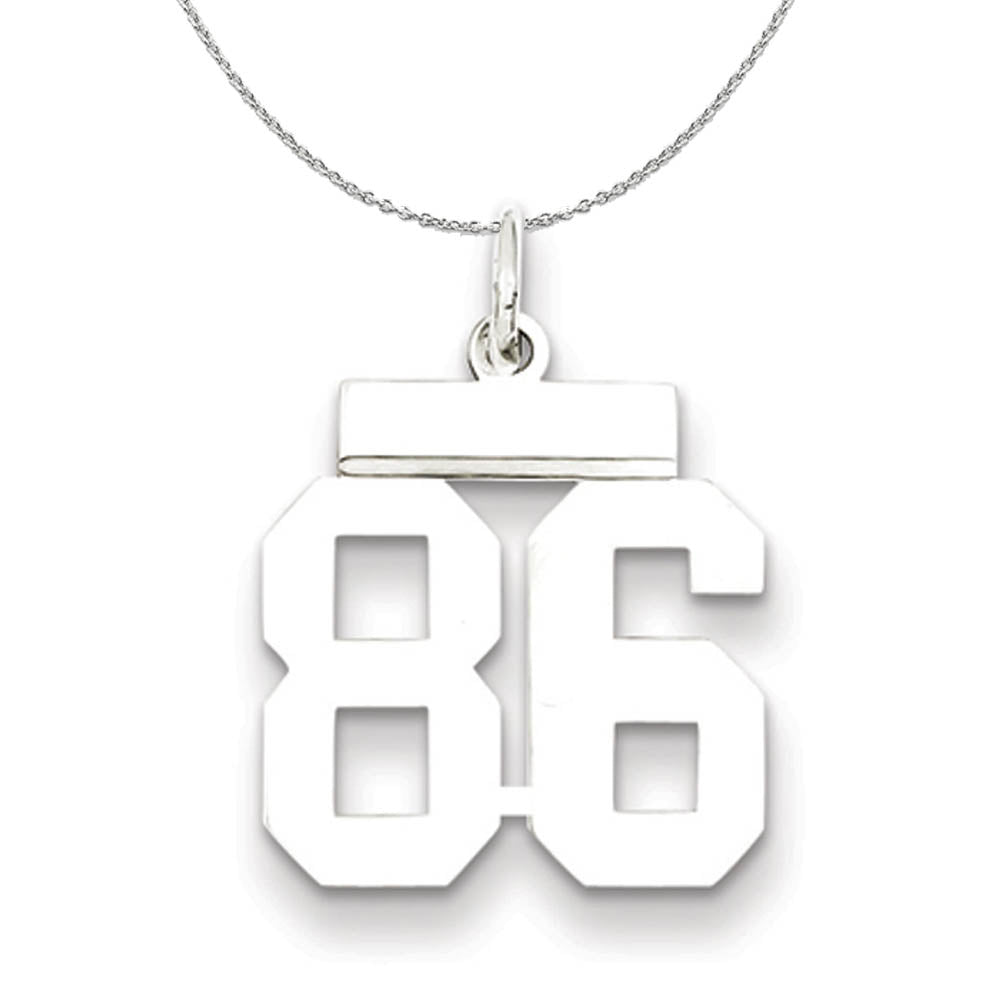 Silver, Athletic Collection, Small Polished Number 86 Necklace, Item N15352 by The Black Bow Jewelry Co.