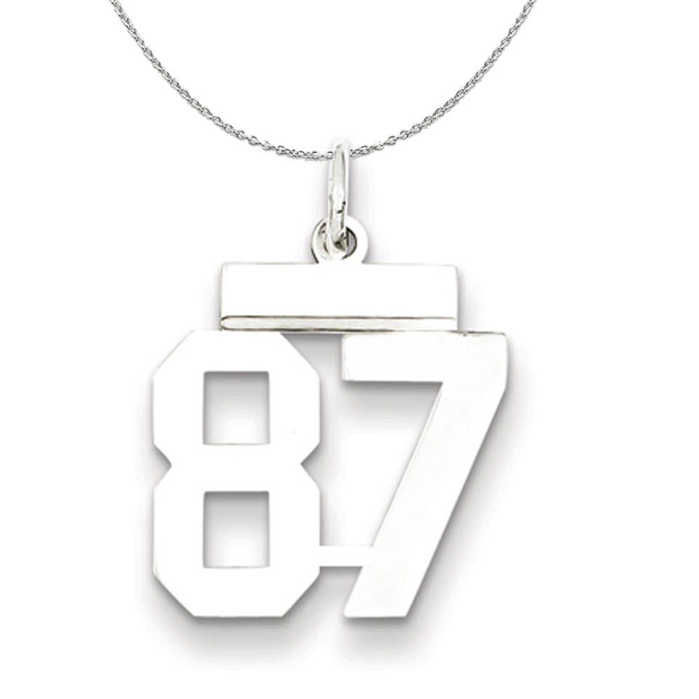 Silver, Athletic Collection, Small Polished Number 87 Necklace, Item N15353 by The Black Bow Jewelry Co.