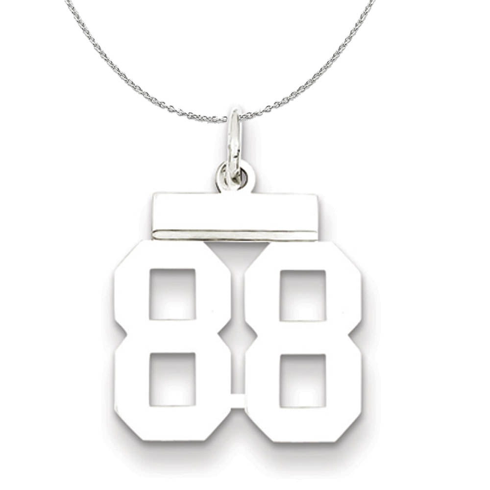 Silver, Athletic Collection, Small Polished Number 88 Necklace, Item N15354 by The Black Bow Jewelry Co.