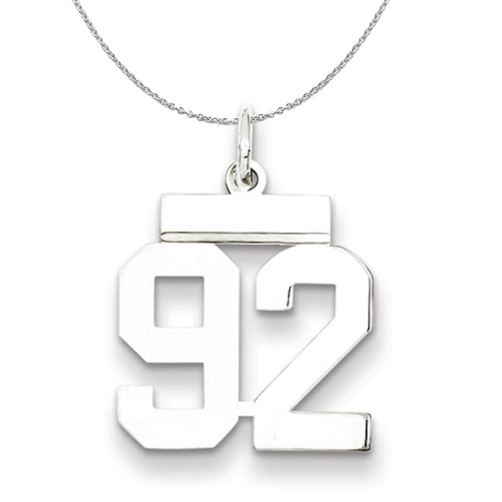 Silver, Athletic Collection, Small Polished Number 92 Necklace, Item N15359 by The Black Bow Jewelry Co.