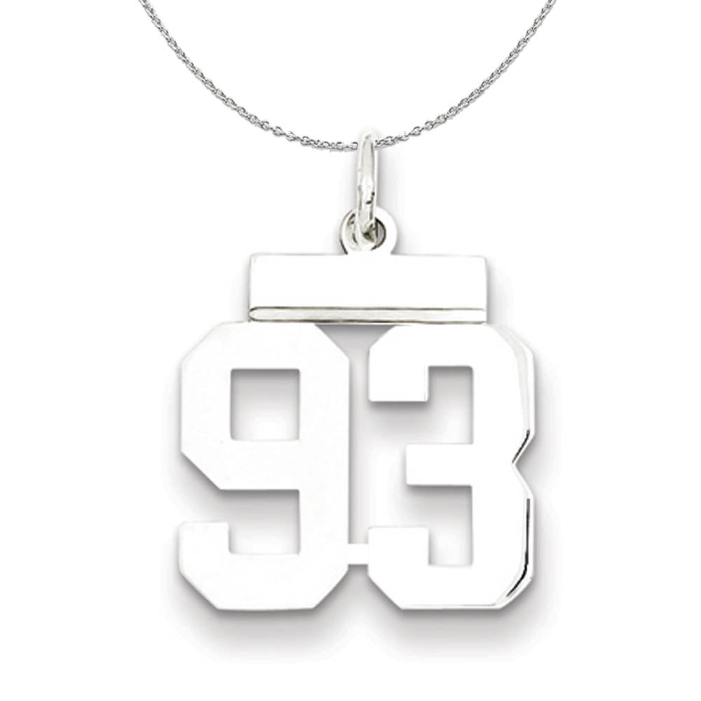 Silver, Athletic Collection, Small Polished Number 93 Necklace, Item N15360 by The Black Bow Jewelry Co.