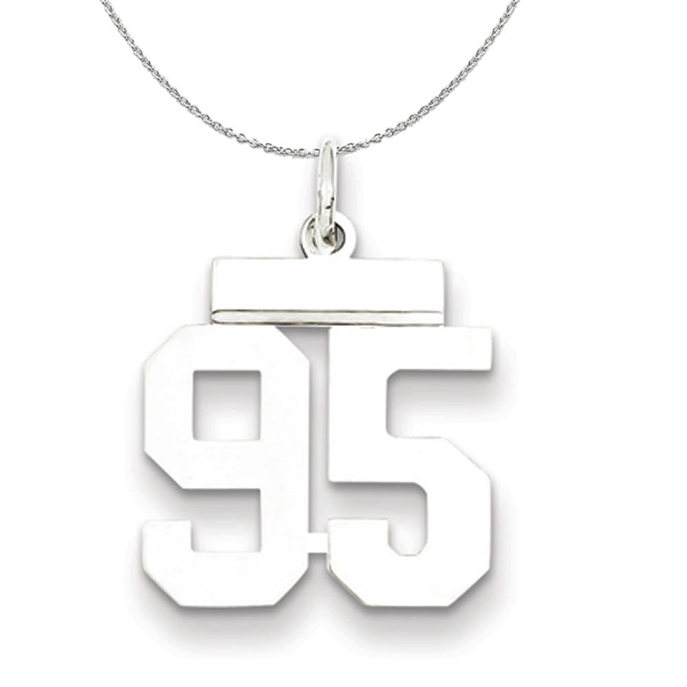 Silver, Athletic Collection, Small Polished Number 95 Necklace, Item N15362 by The Black Bow Jewelry Co.