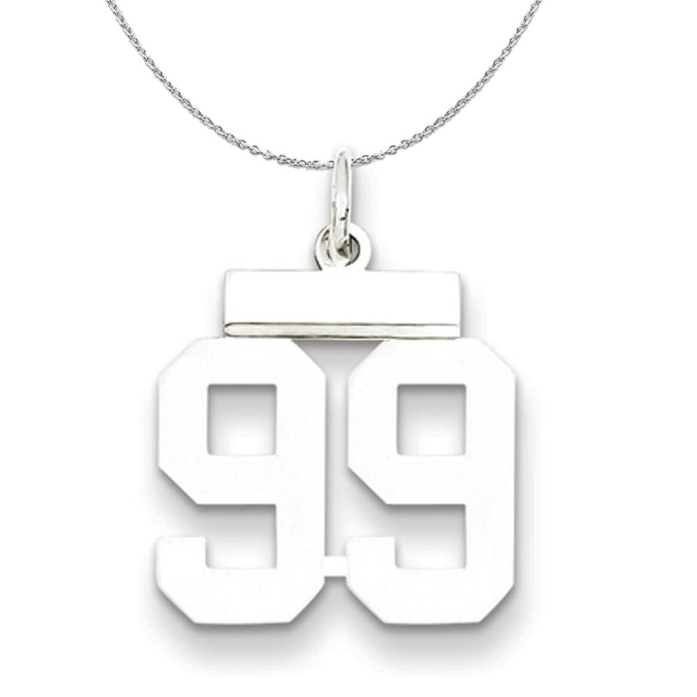 Silver, Athletic Collection, Small Polished Number 99 Necklace