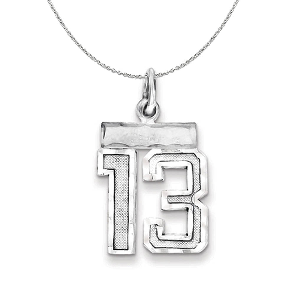 Sterling Silver, Varsity Collection, Small D/C Number 13 Necklace, Item N15375 by The Black Bow Jewelry Co.