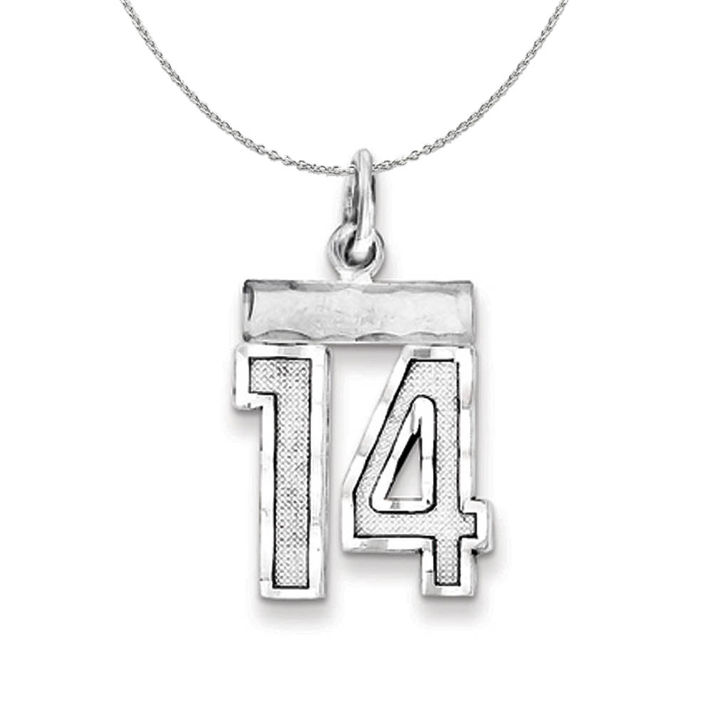 Sterling Silver, Varsity Collection, Small D/C Number 14 Necklace, Item N15376 by The Black Bow Jewelry Co.