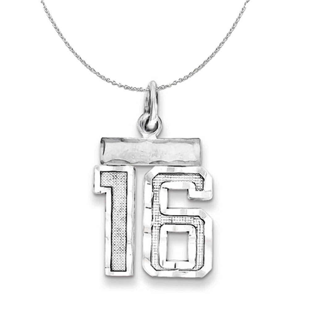 Sterling Silver, Varsity Collection, Small D/C Number 16 Necklace, Item N15378 by The Black Bow Jewelry Co.