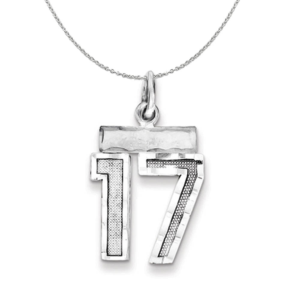 Sterling Silver, Varsity Collection, Small D/C Number 17 Necklace, Item N15379 by The Black Bow Jewelry Co.