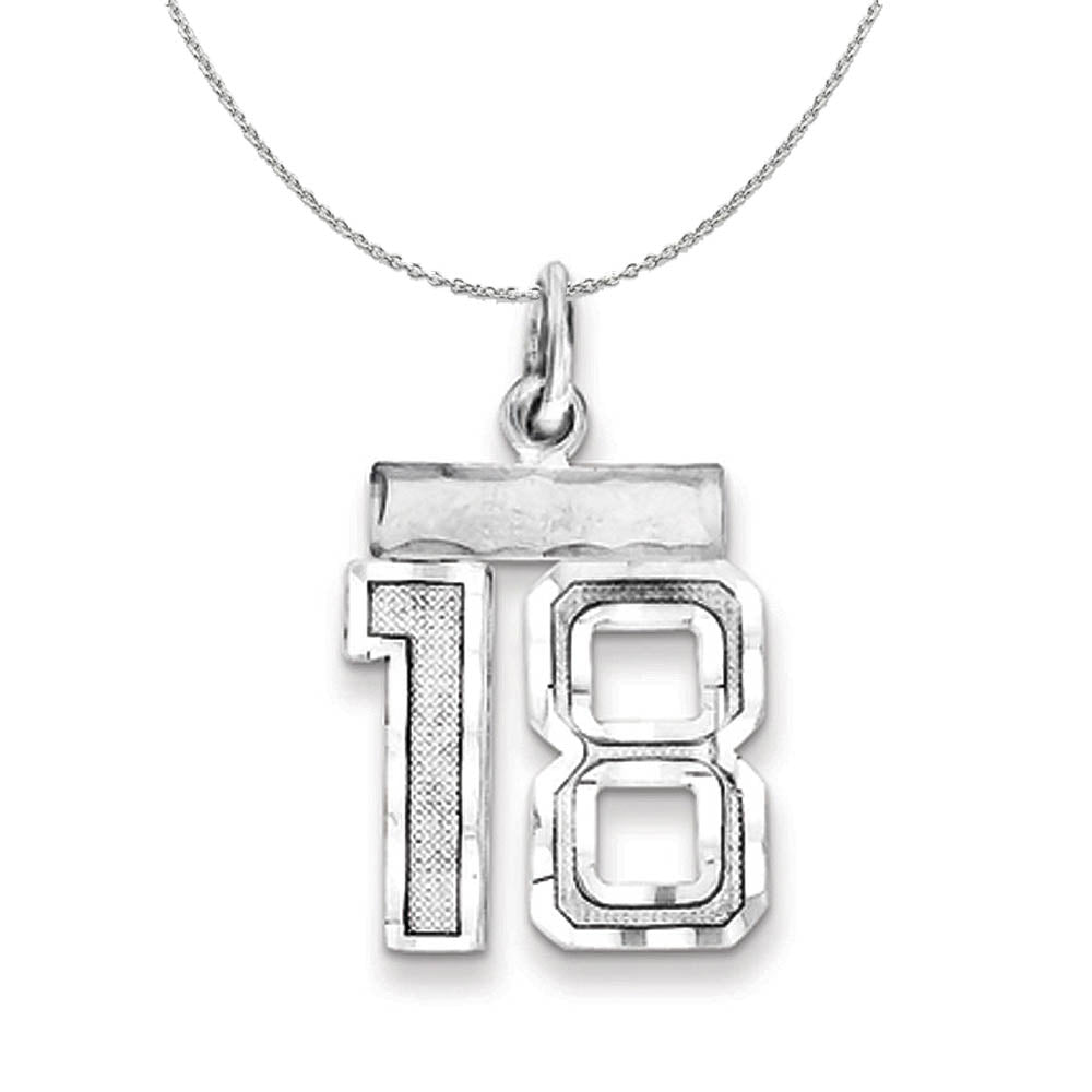 Sterling Silver, Varsity Collection, Small D/C Number 18 Necklace, Item N15380 by The Black Bow Jewelry Co.