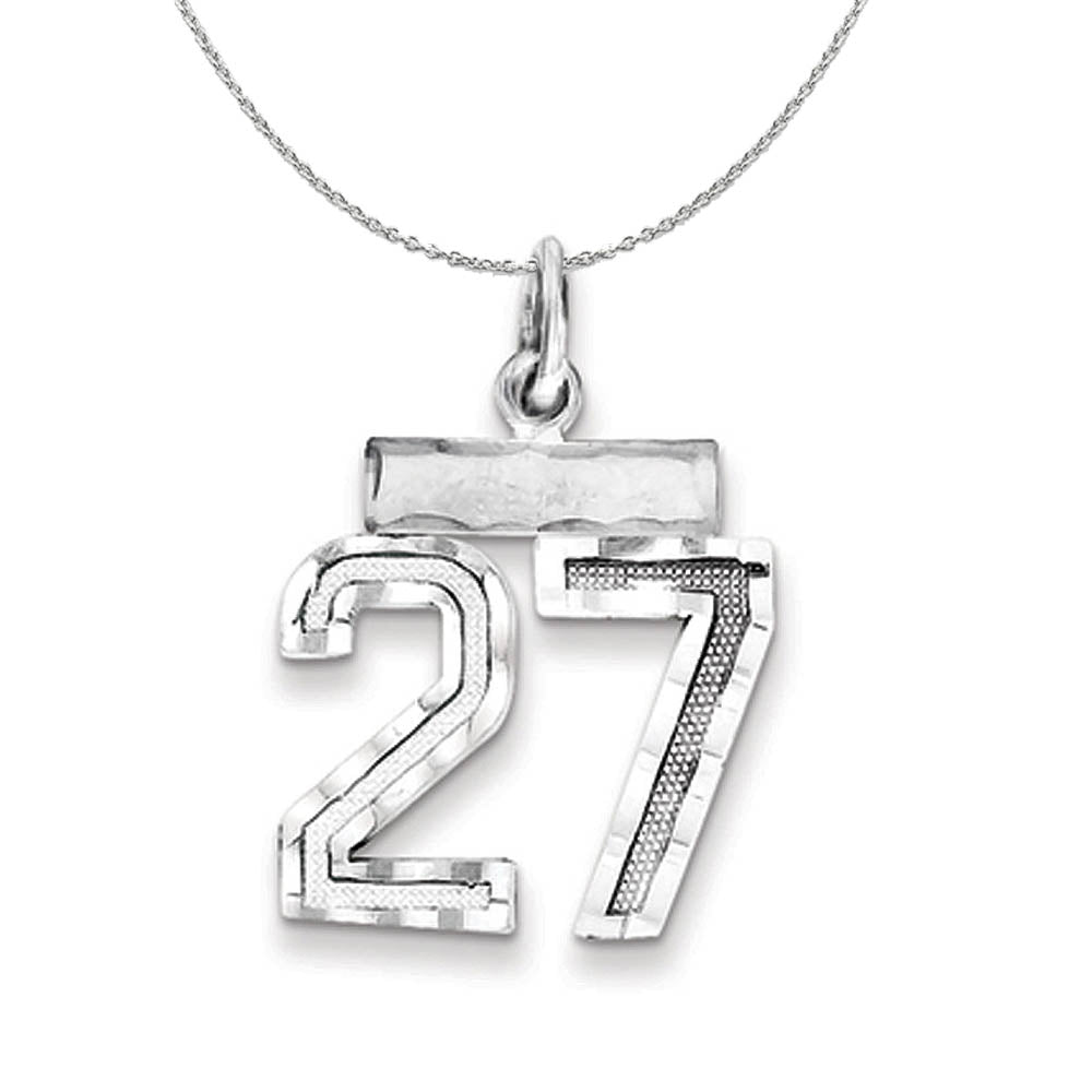 Sterling Silver, Varsity Collection, Small D/C Number 27 Necklace, Item N15390 by The Black Bow Jewelry Co.