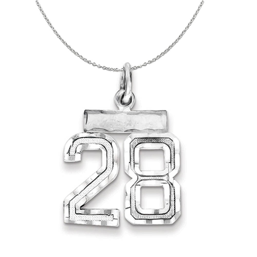 Sterling Silver, Varsity Collection, Small D/C Number 28 Necklace, Item N15391 by The Black Bow Jewelry Co.