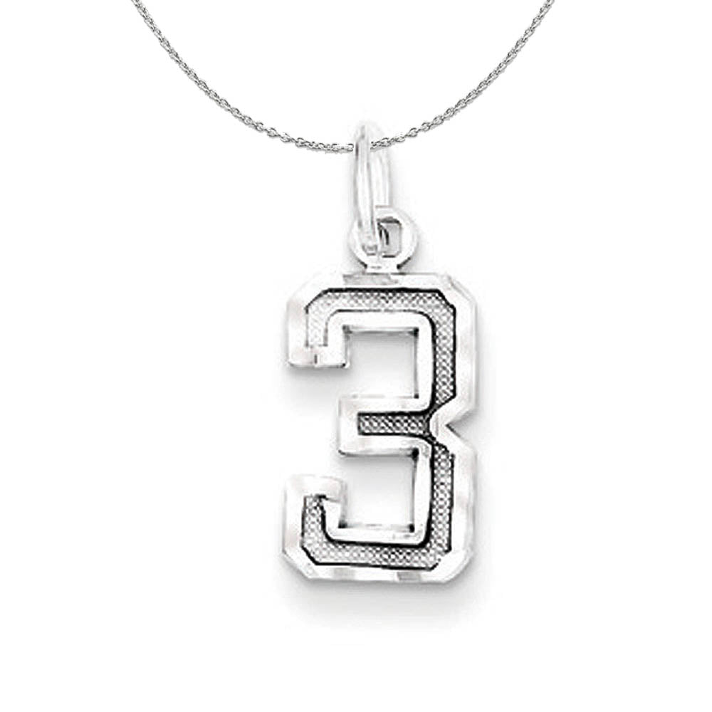 Sterling Silver, Varsity Collection, Small D/C Number 3 Necklace, Item N15393 by The Black Bow Jewelry Co.