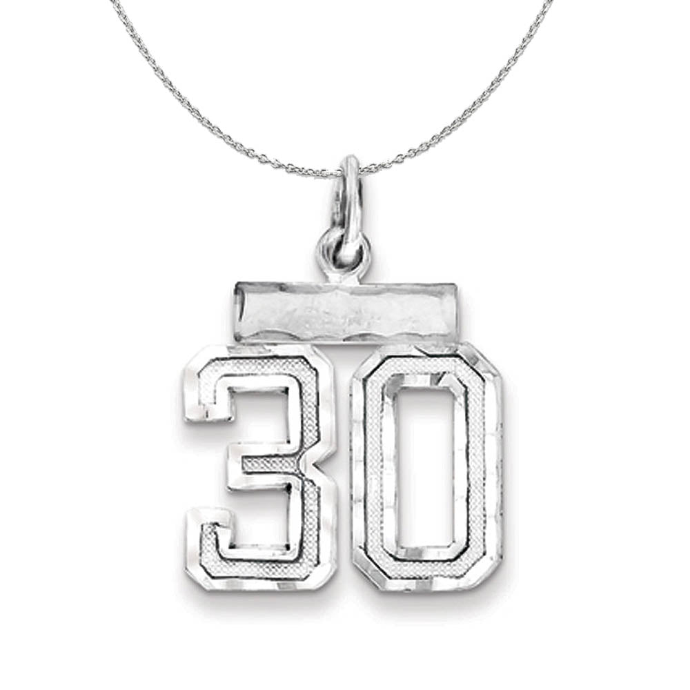 Sterling Silver, Varsity Collection, Small D/C Number 30 Necklace, Item N15394 by The Black Bow Jewelry Co.
