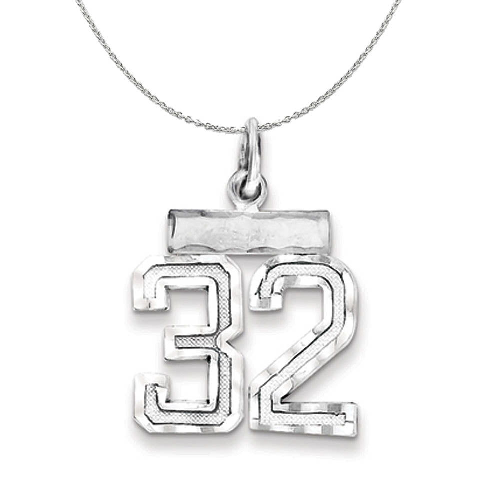 Sterling Silver, Varsity Collection, Small D/C Number 32 Necklace, Item N15396 by The Black Bow Jewelry Co.