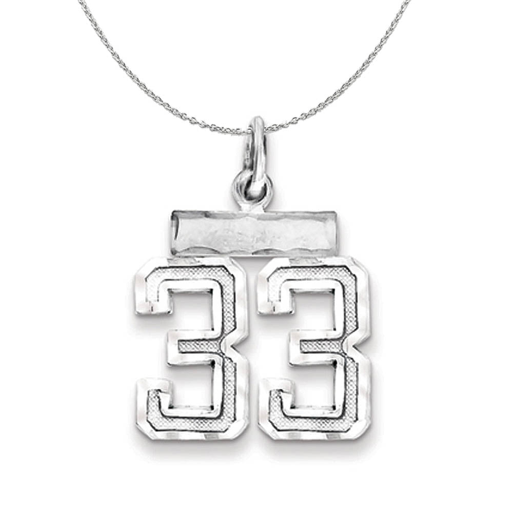 Sterling Silver, Varsity Collection, Small D/C Number 33 Necklace, Item N15397 by The Black Bow Jewelry Co.