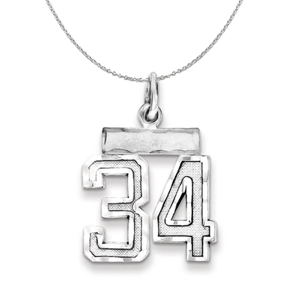 Sterling Silver, Varsity Collection, Small D/C Number 34 Necklace, Item N15398 by The Black Bow Jewelry Co.