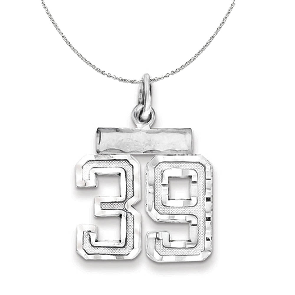 Sterling Silver, Varsity Collection, Small D/C Number 39 Necklace, Item N15403 by The Black Bow Jewelry Co.