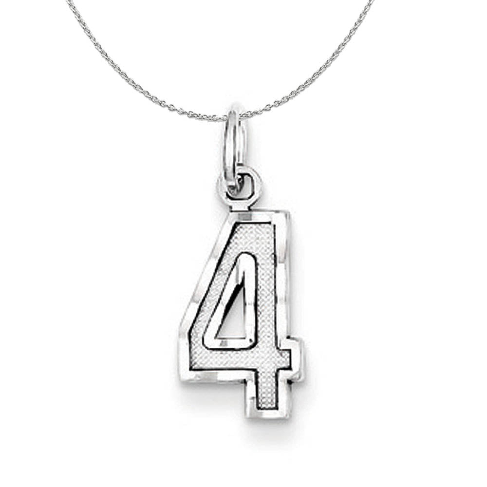 Sterling Silver, Varsity Collection, Small D/C Number 4 Necklace, Item N15404 by The Black Bow Jewelry Co.