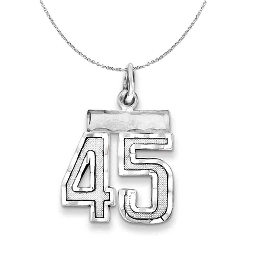 Sterling Silver, Varsity Collection, Small D/C Number 45 Necklace, Item N15410 by The Black Bow Jewelry Co.