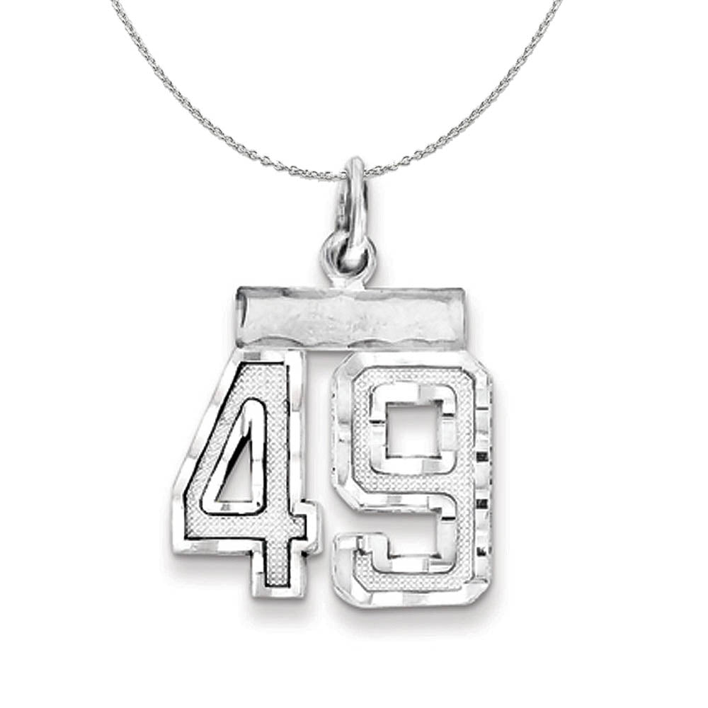Sterling Silver, Varsity Collection, Small D/C Number 49 Necklace, Item N15414 by The Black Bow Jewelry Co.