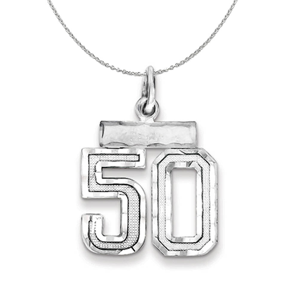 Sterling Silver, Varsity Collection, Small D/C Number 50 Necklace, Item N15416 by The Black Bow Jewelry Co.