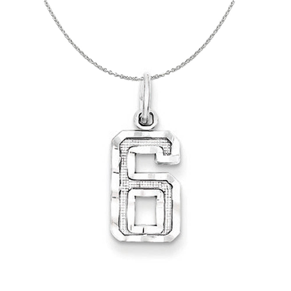 Sterling Silver, Varsity Collection, Small D/C Number 6 Necklace, Item N15426 by The Black Bow Jewelry Co.