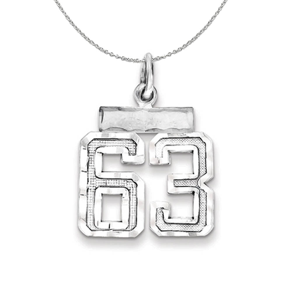 Sterling Silver, Varsity Collection, Small D/C Number 63 Necklace, Item N15430 by The Black Bow Jewelry Co.