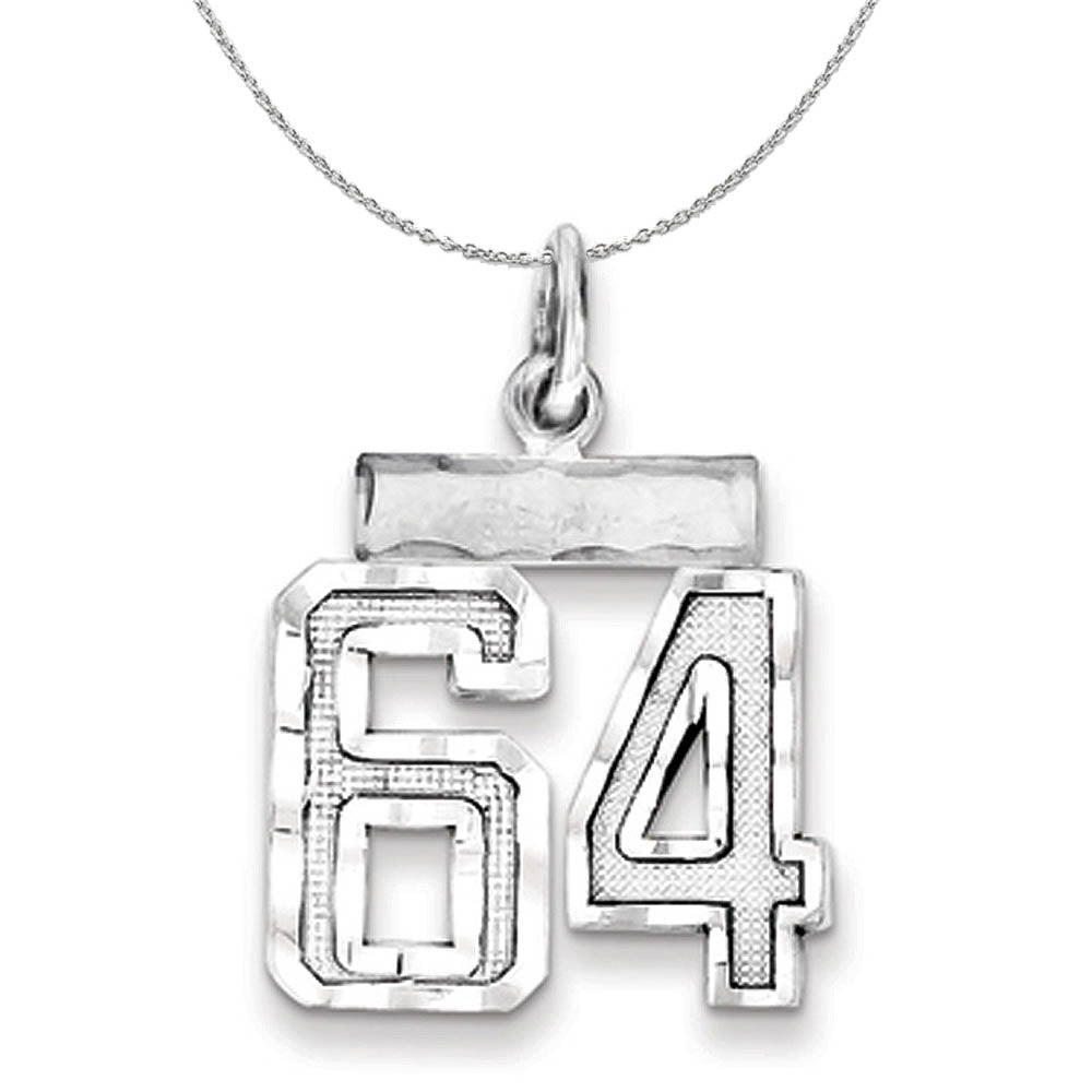 Sterling Silver, Varsity Collection, Small D/C Number 64 Necklace, Item N15431 by The Black Bow Jewelry Co.