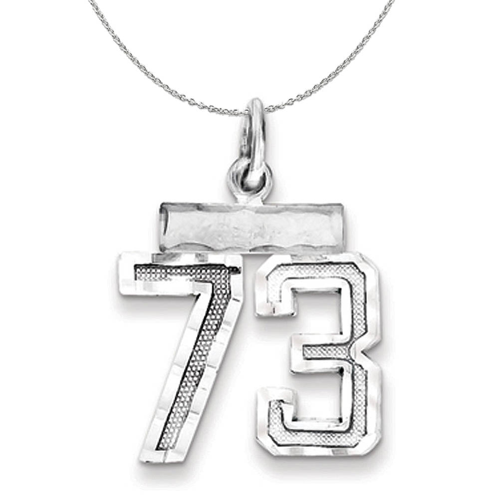 Sterling Silver, Varsity Collection, Small D/C Number 73 Necklace, Item N15441 by The Black Bow Jewelry Co.