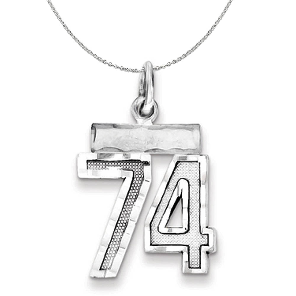 Sterling Silver, Varsity Collection, Small D/C Number 74 Necklace, Item N15442 by The Black Bow Jewelry Co.