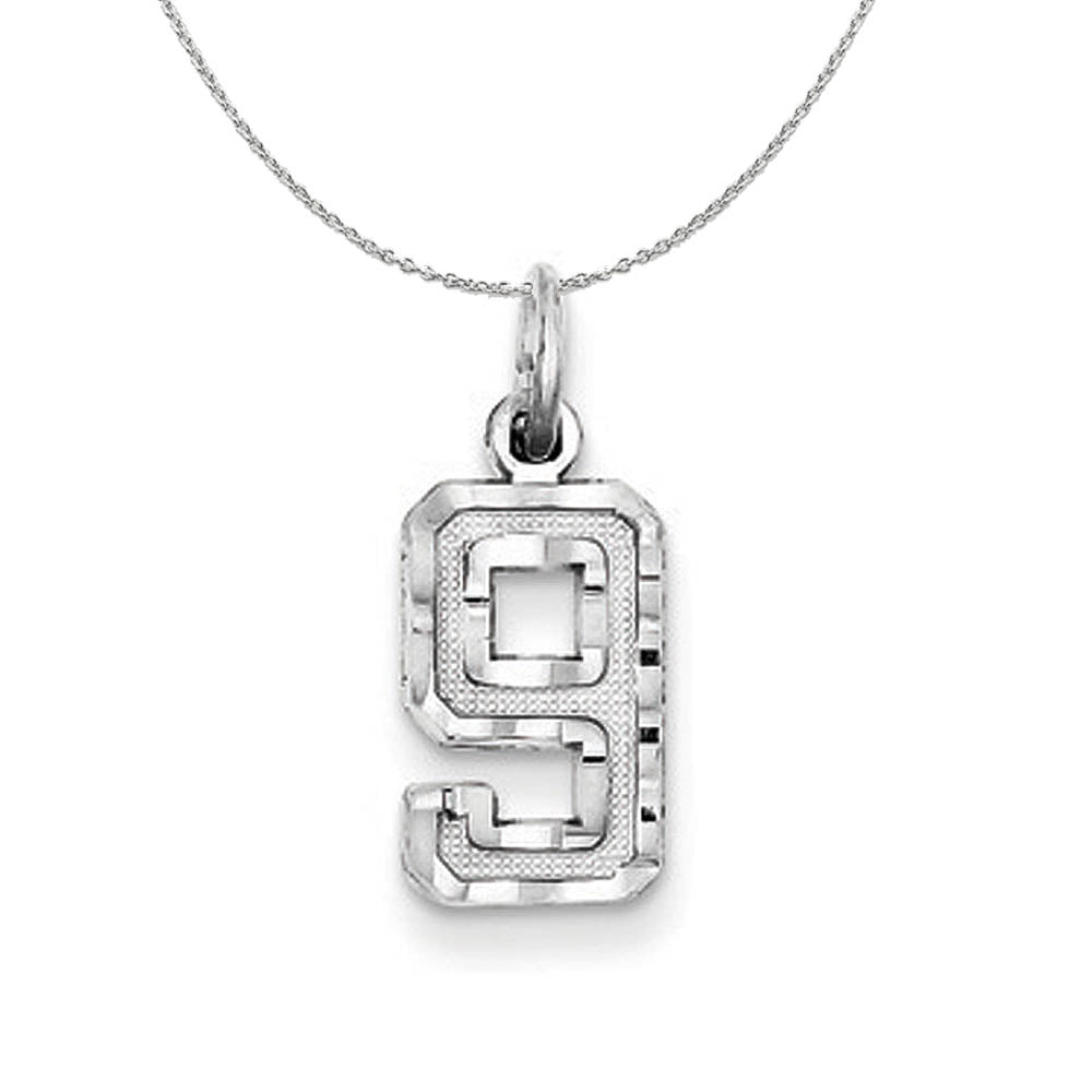 Sterling Silver, Varsity Collection, Small D/C Number 9 Necklace, Item N15459 by The Black Bow Jewelry Co.