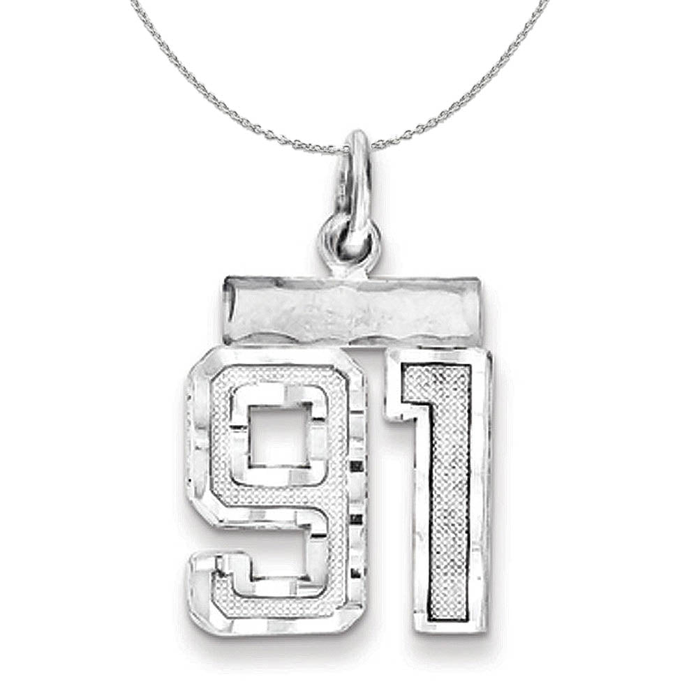 Sterling Silver, Varsity Collection, Small D/C Number 91 Necklace, Item N15461 by The Black Bow Jewelry Co.
